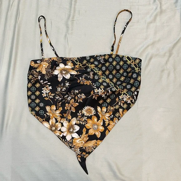 Princess Polly Black and Gold Patterned Crop Top - Picture 3 of 4